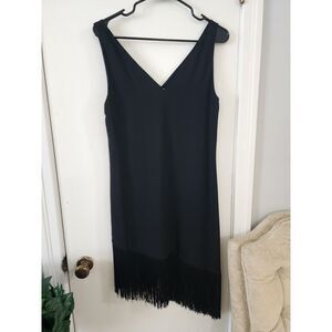 V Neck Flapper Dress Tasseled Asymmetrical‎ Hem Black Size XS by Rachel Roy